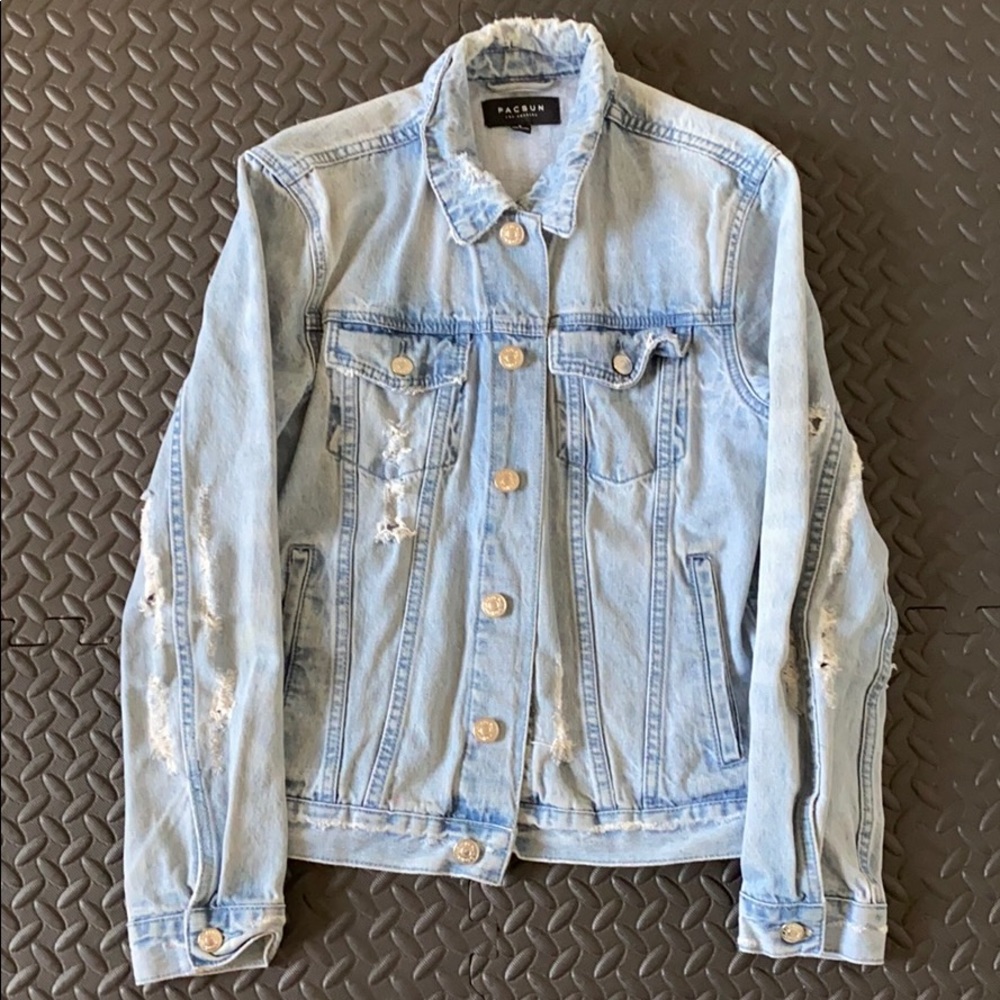 Mens Small Distressed Denim Jacket from Pacsun